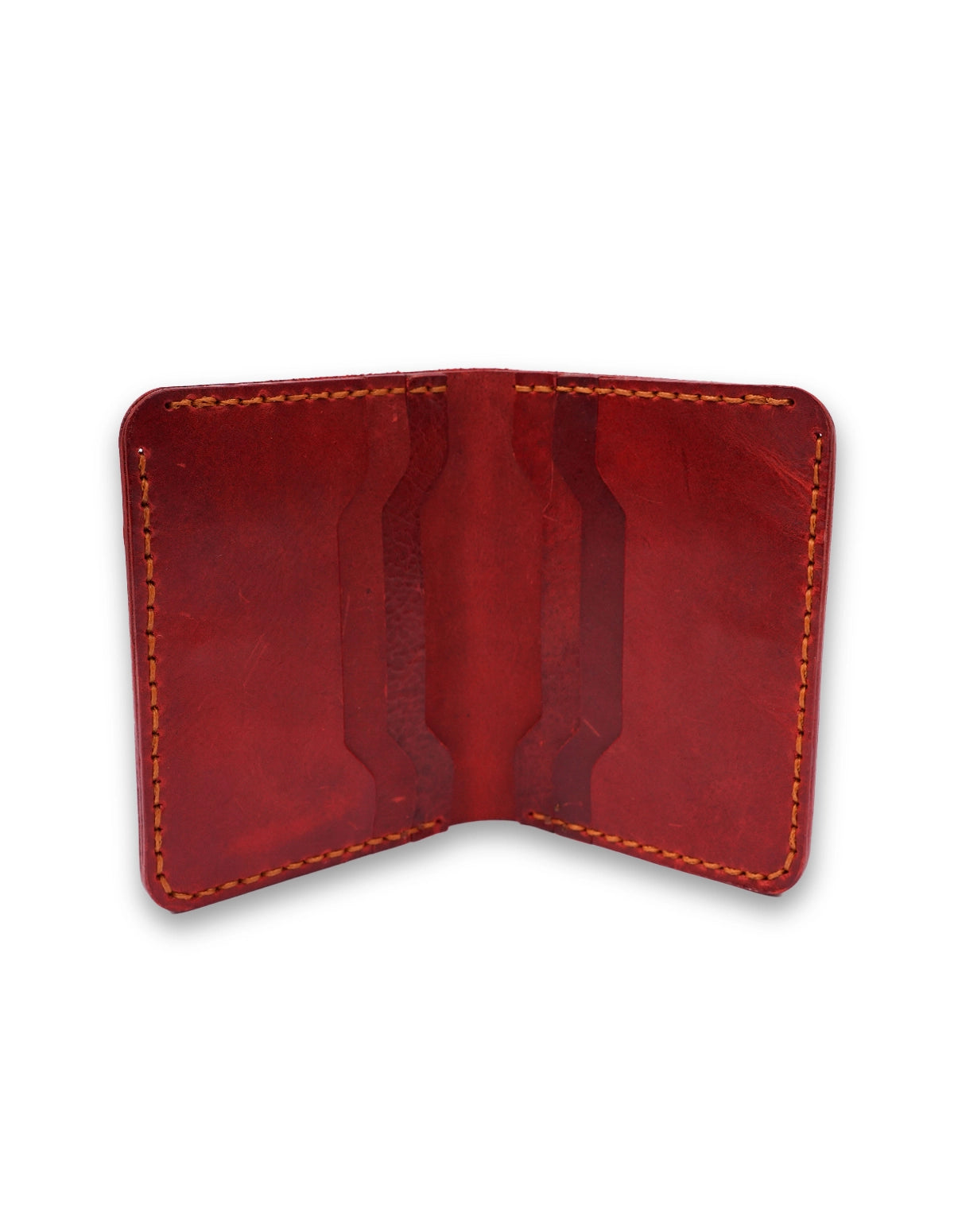 Leather Card Holder Red – Slim Bifold with 6 Card Slots