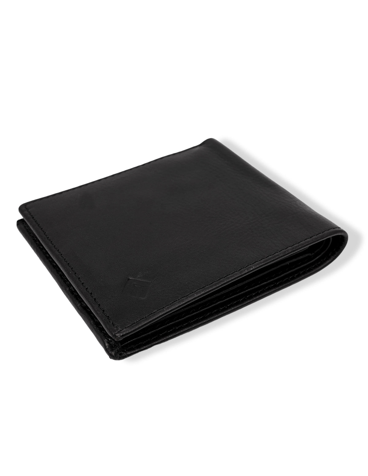 Men’s Black Leather Wallet – Slim Bifold with Brown Interior