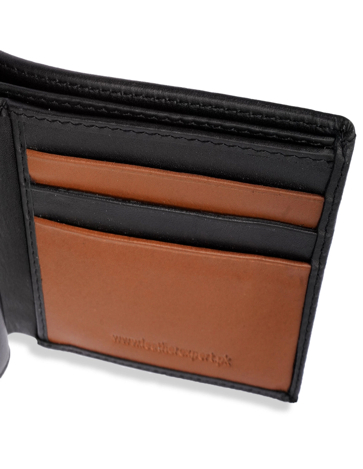 Men’s Black Leather Wallet – Slim Bifold with Brown Interior