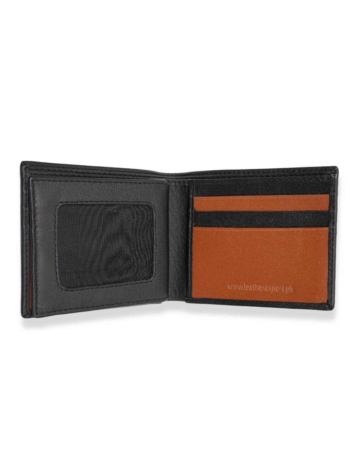 Men’s Black Leather Wallet – Slim Bifold with Brown Interior