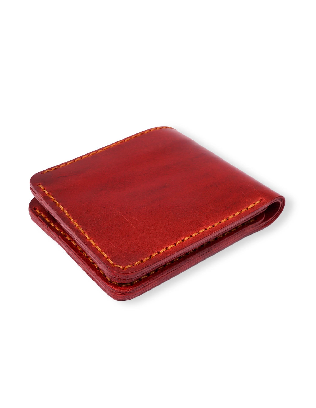 Leather Wallet Red – Vintage Bifold with Hand-Stitched Edges