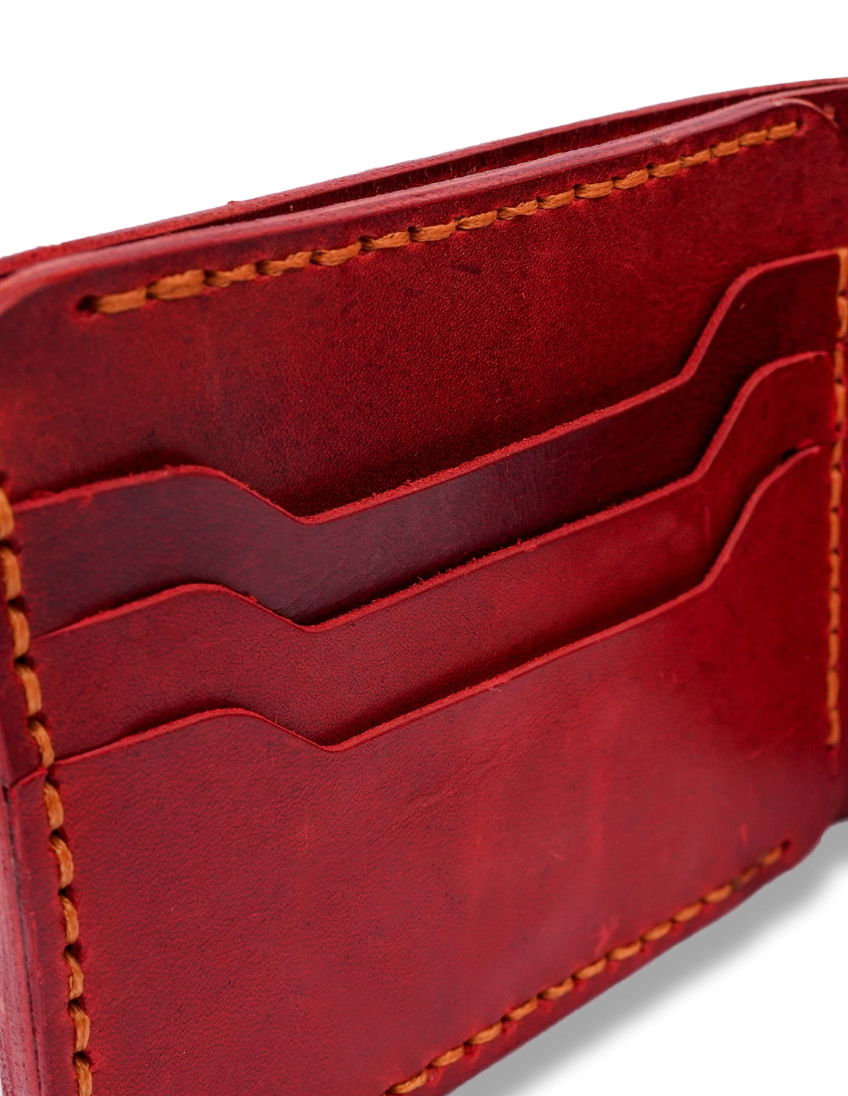 Leather Wallet Red – Vintage Bifold with Hand-Stitched Edges
