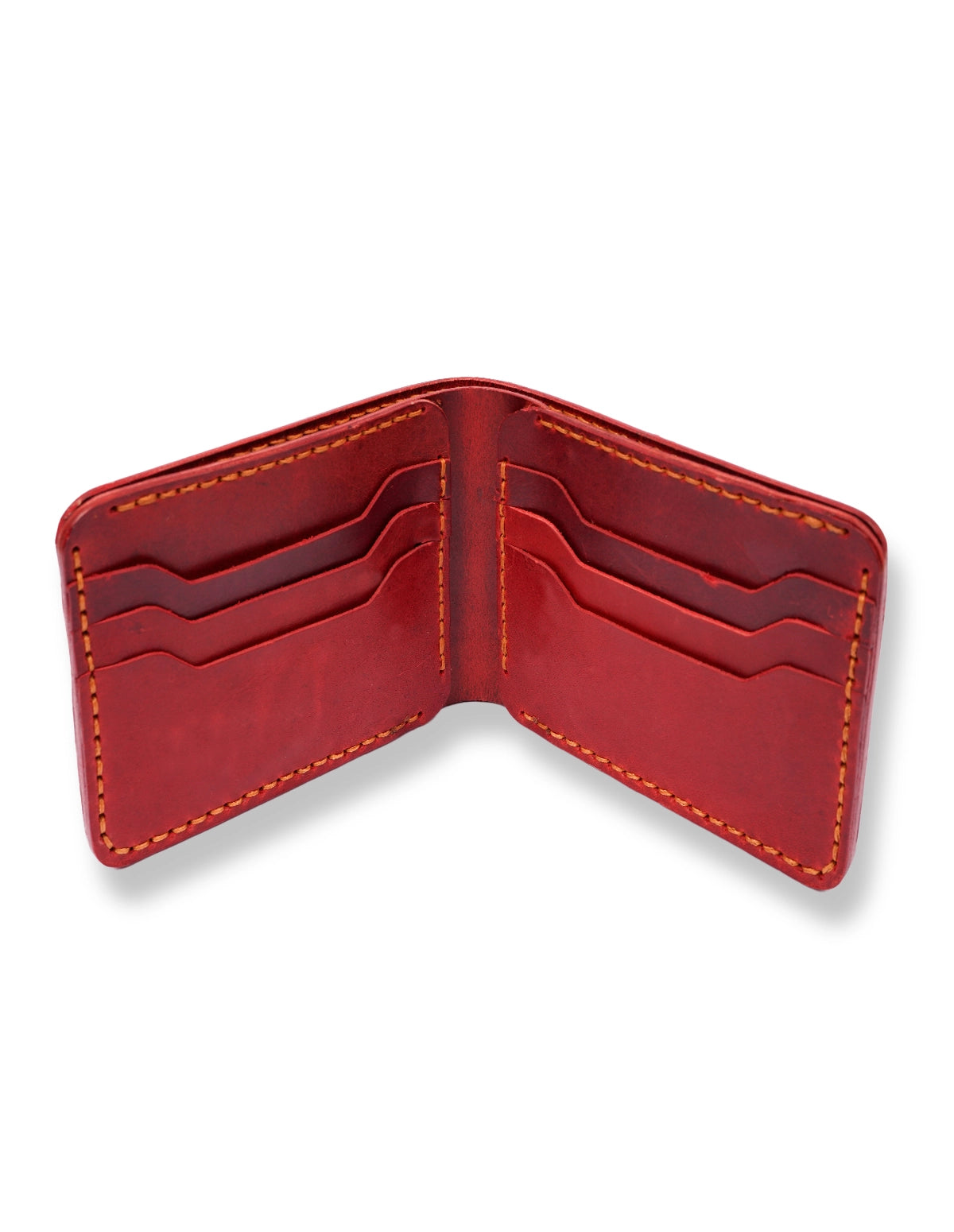 Leather Wallet Red – Vintage Bifold with Hand-Stitched Edges