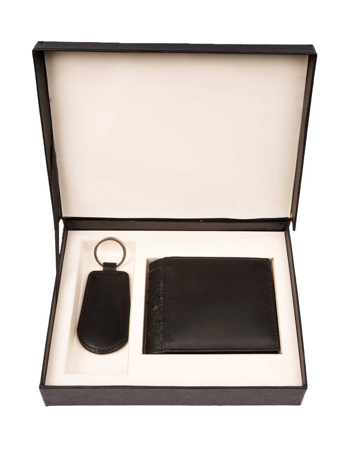 Premium Black Leather Wallet & Keychain Gift Set