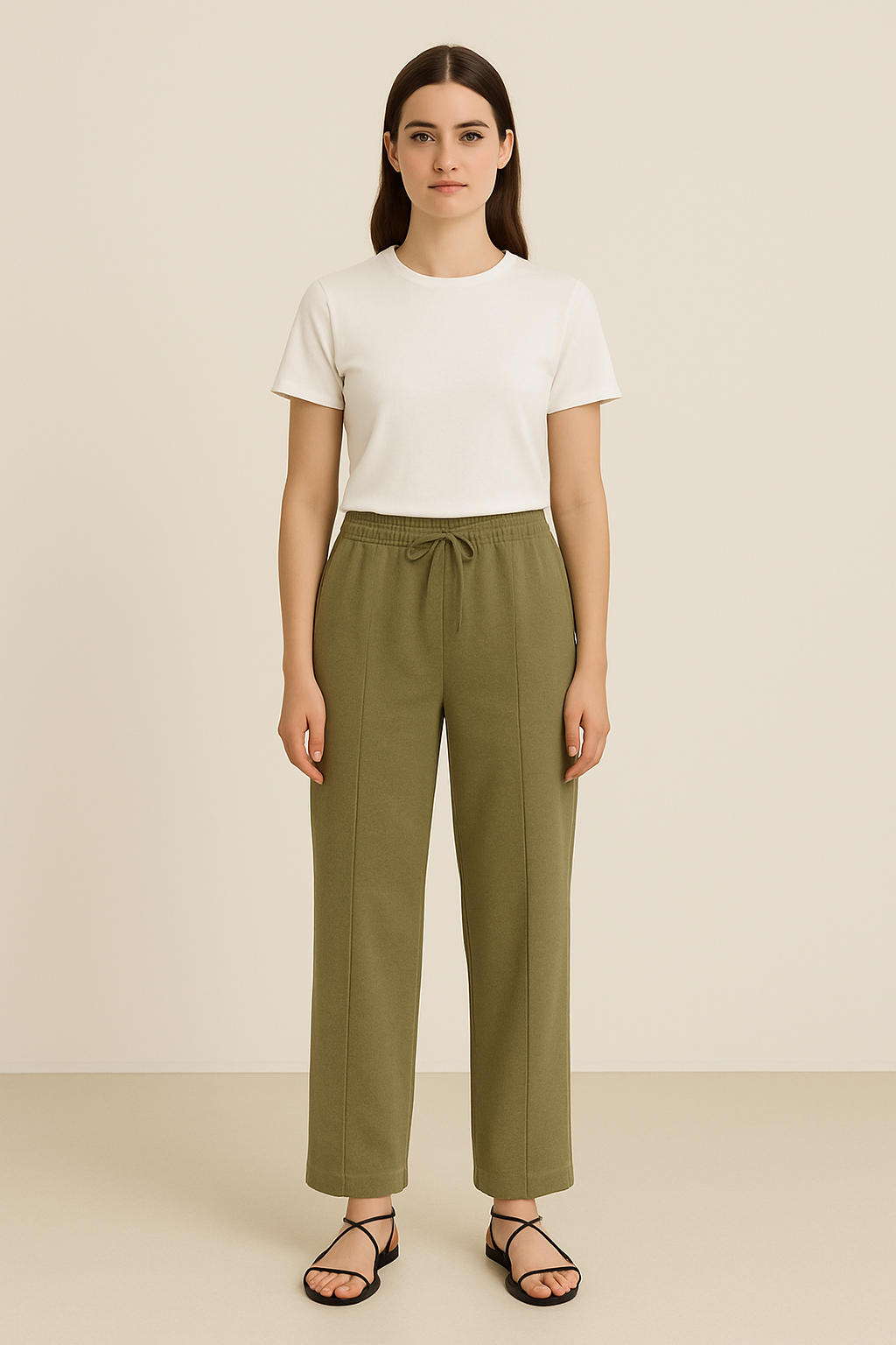 Muted Moss Wide-Leg Trousers - Olive Green