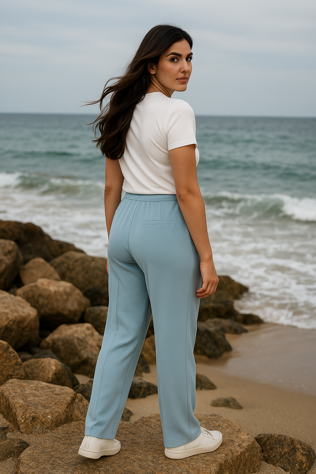 Serene Blue Flow Wide-Leg Trousers - Light Blue