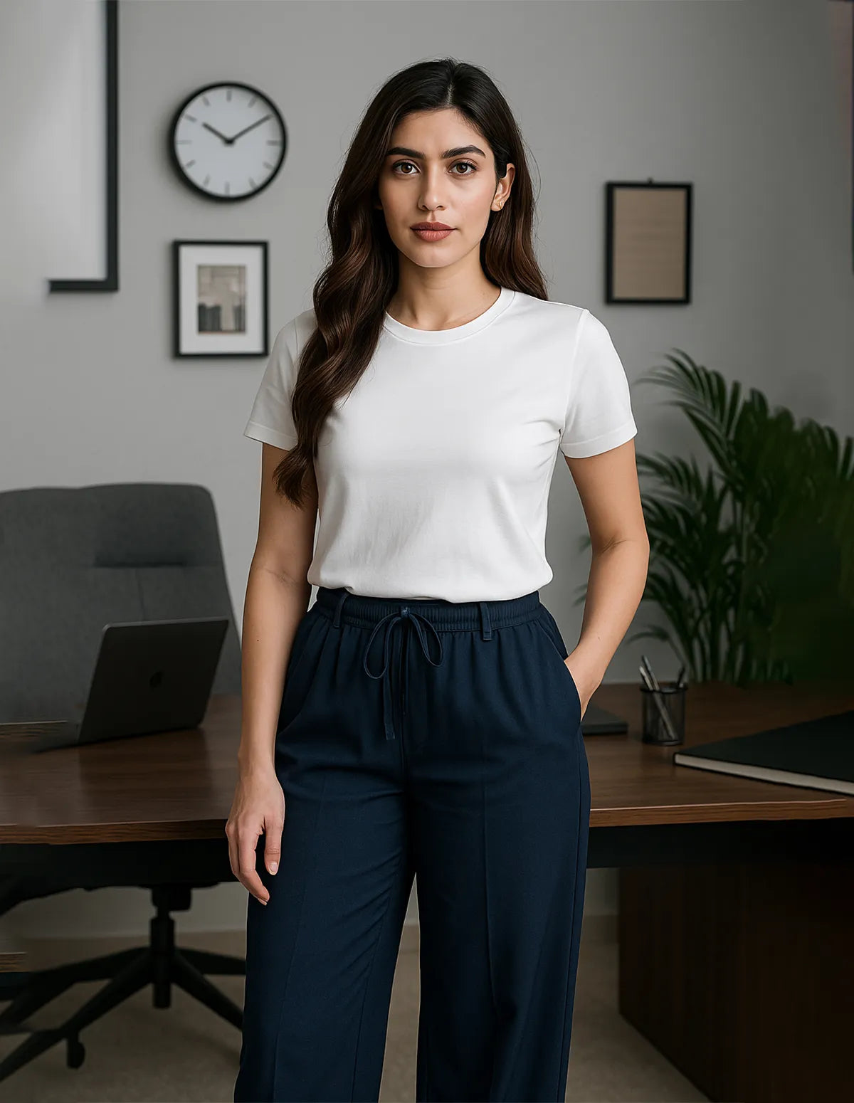 Royal Wave Wide-Leg Trousers - Dark Blue