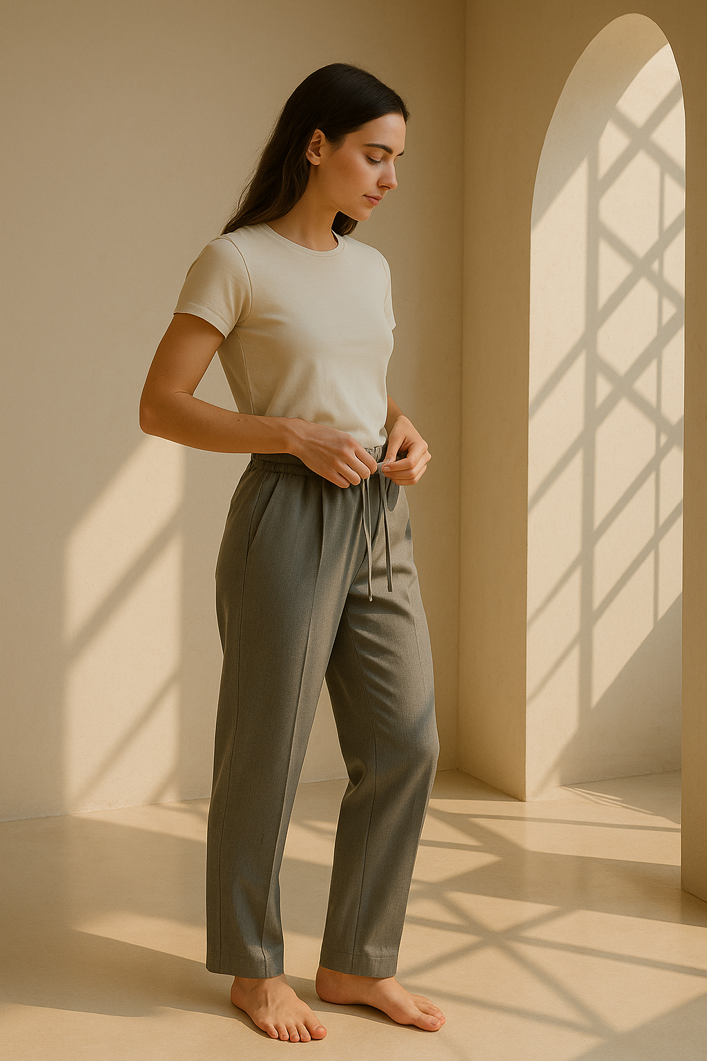 Slate Drift Drawstring Trousers- Light Grey