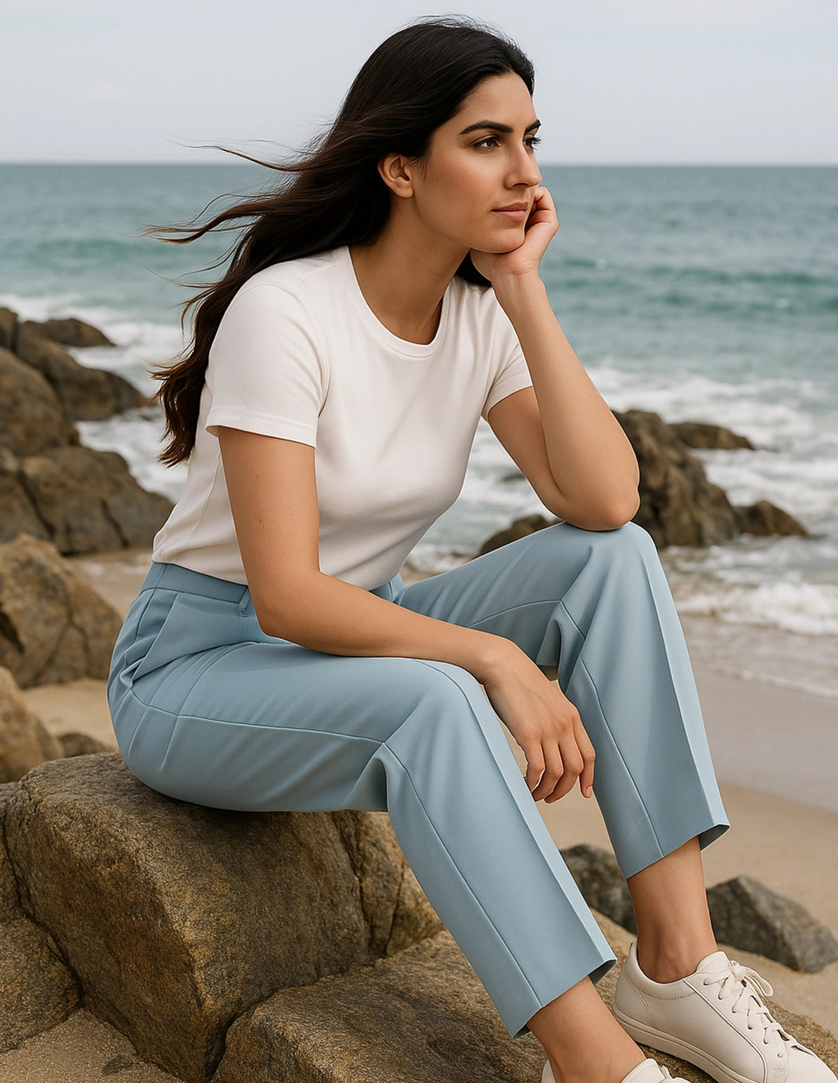 Serene Blue Flow Wide-Leg Trousers - Light Blue
