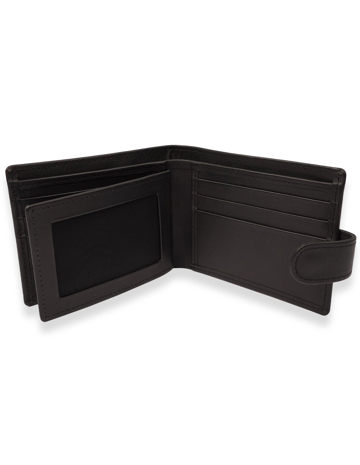 Cow Leather Wallet Black - Button Closure