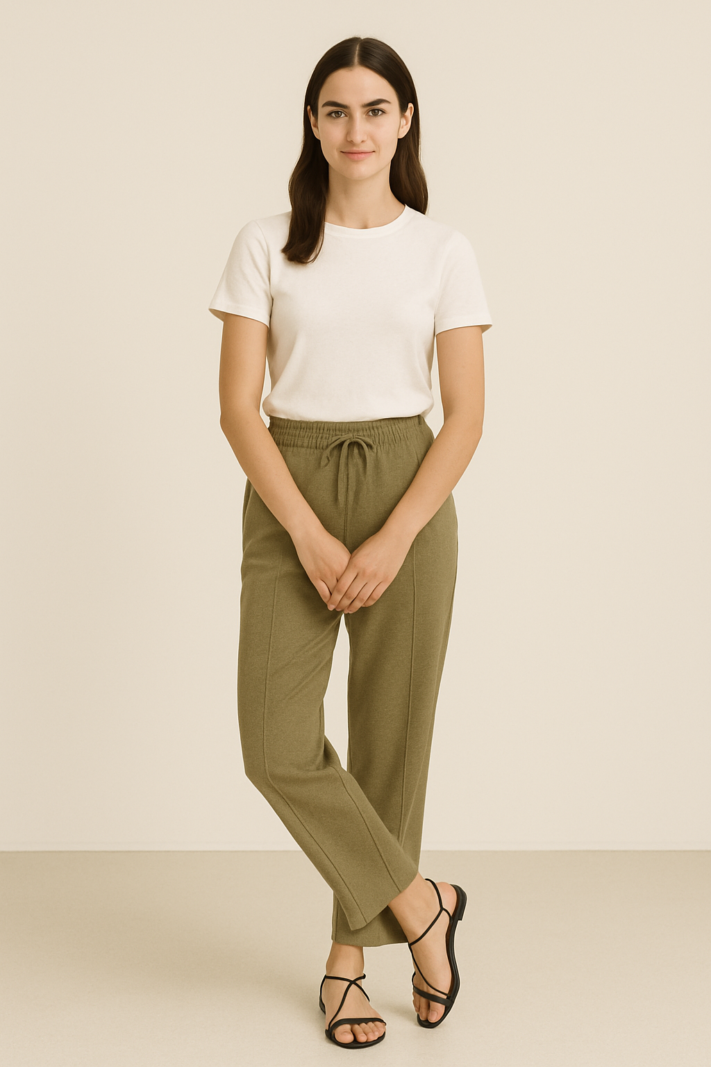 Muted Moss Wide-Leg Trousers - Olive Green