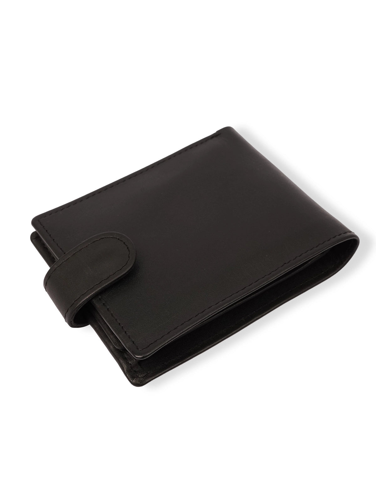 Cow Leather Wallet Black - Button Closure