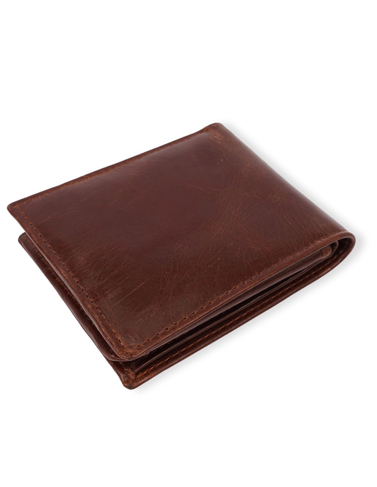 Cow Leather Wallet Brown – Trifold with Zipper Pocket