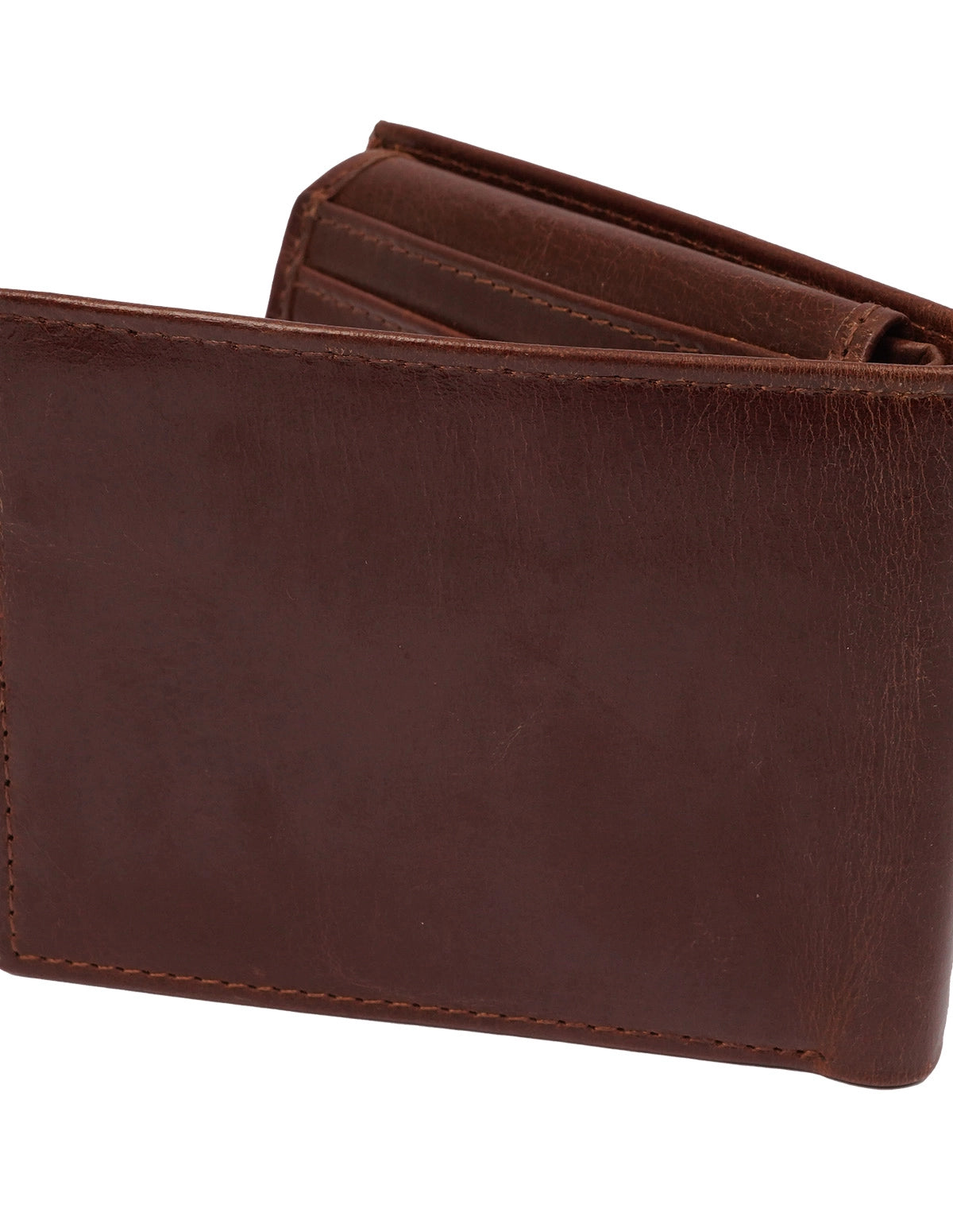 Cow Leather Wallet Brown – Trifold with Zipper Pocket
