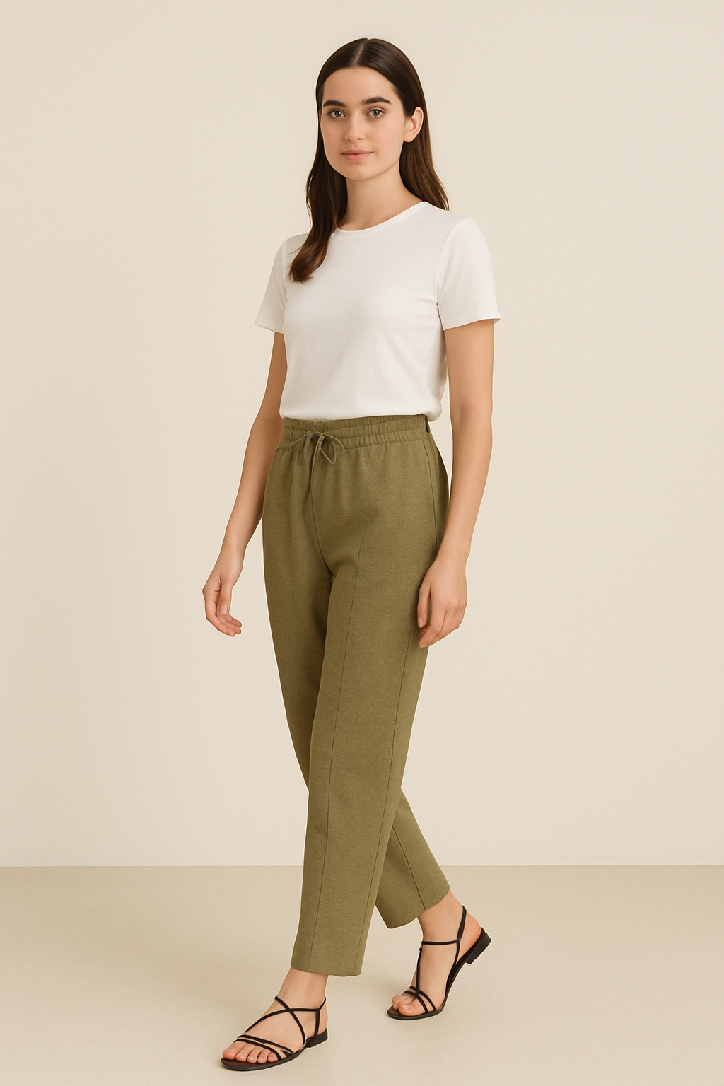 Muted Moss Wide-Leg Trousers - Olive Green