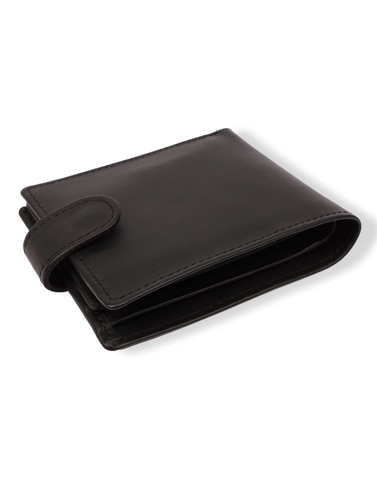 Cow Leather Wallet Black – Bifold with Button Closure & Card Slots