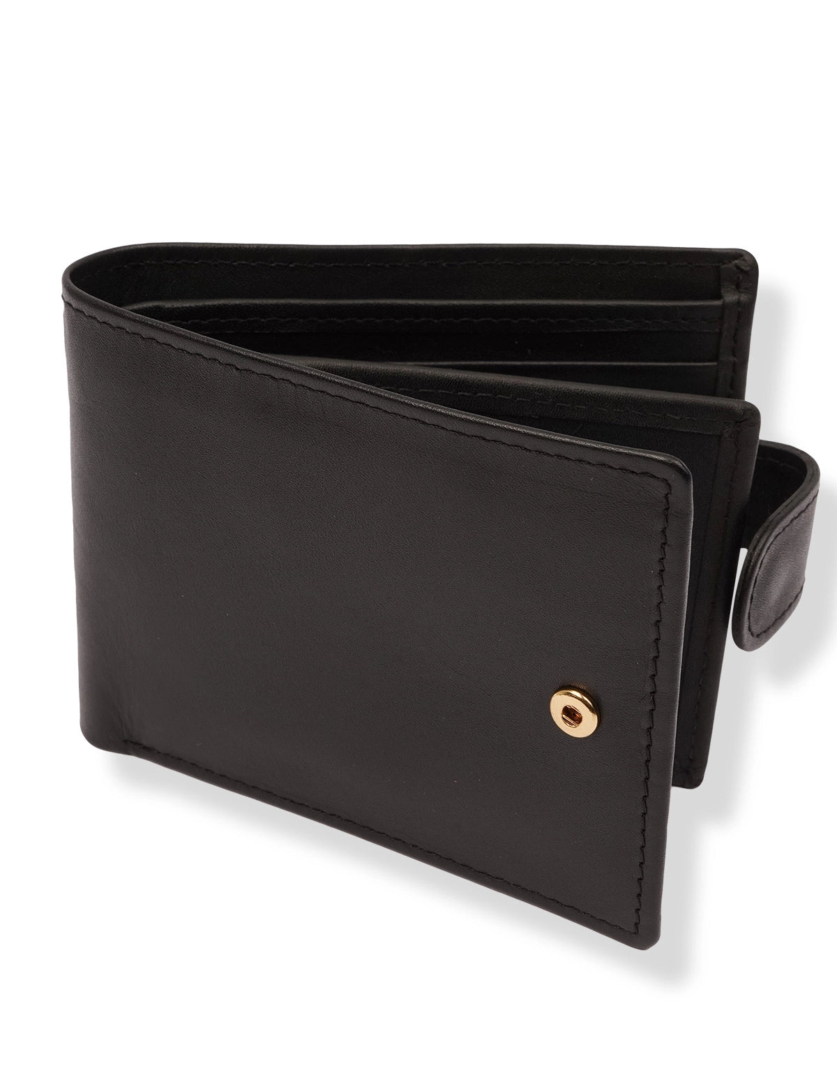 Cow Leather Wallet Black – Bifold with Button Closure & Card Slots