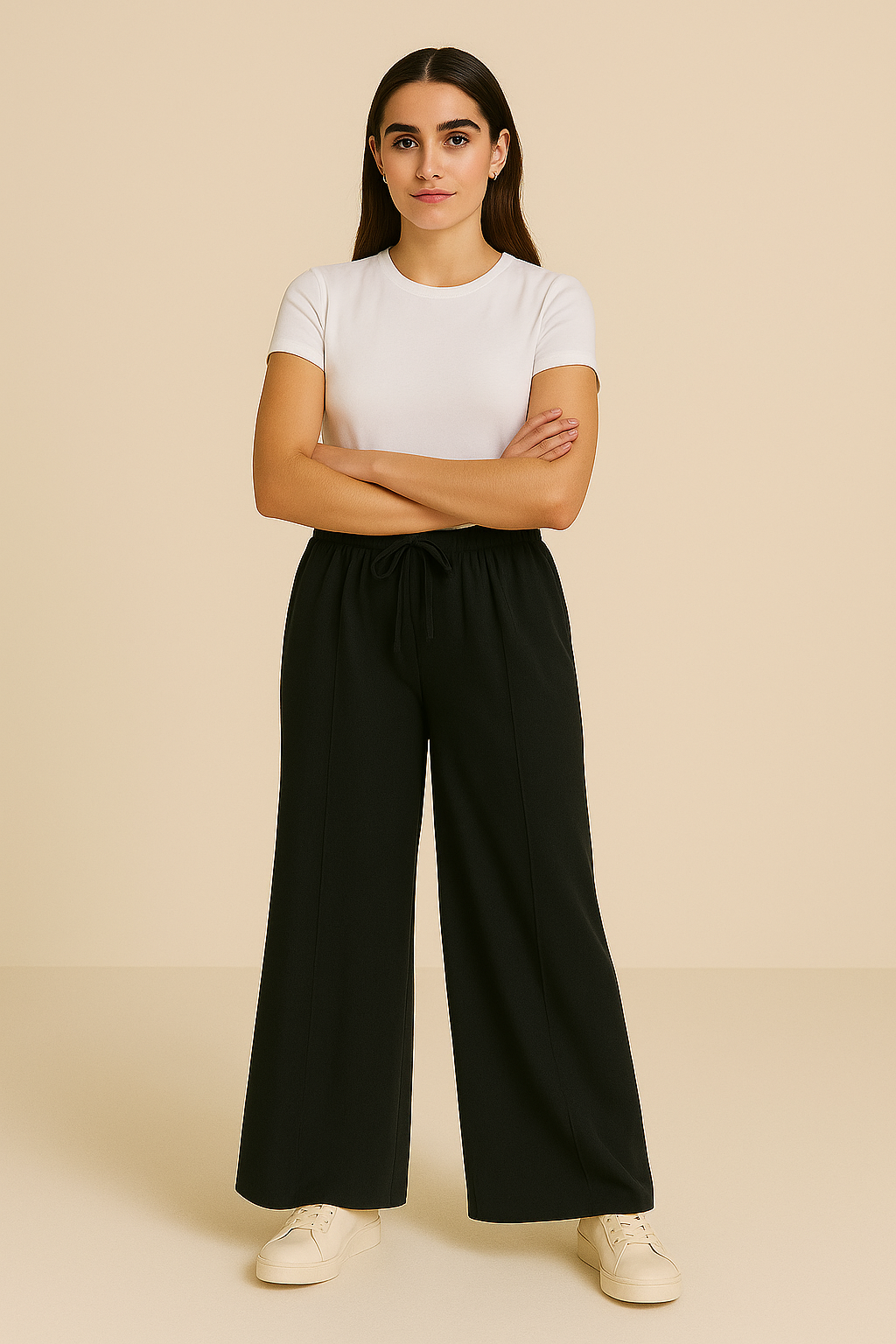Shadow Luxe Wide-Leg Trousers - Black