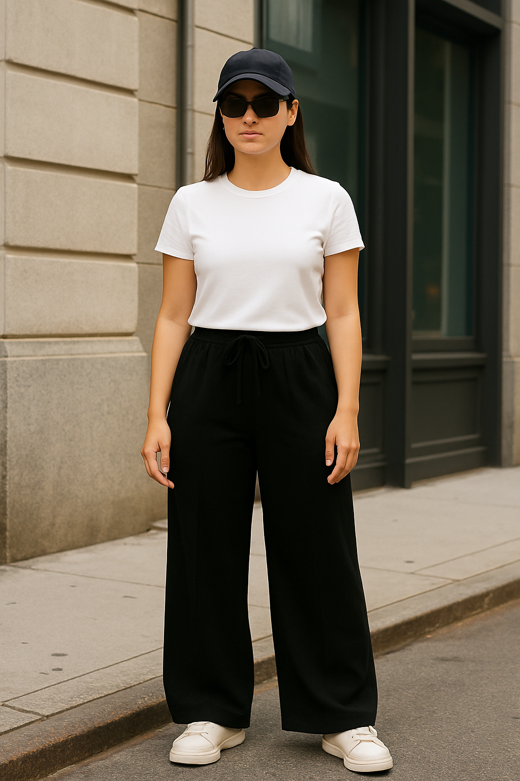 Shadow Luxe Wide-Leg Trousers - Black