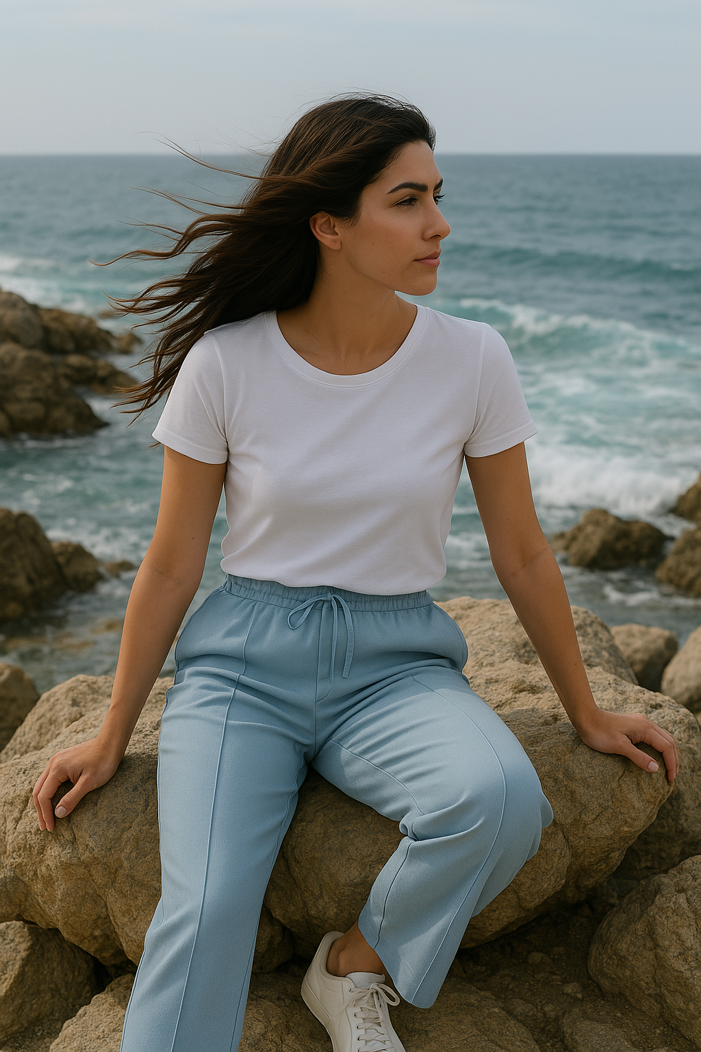 Serene Blue Flow Wide-Leg Trousers - Light Blue