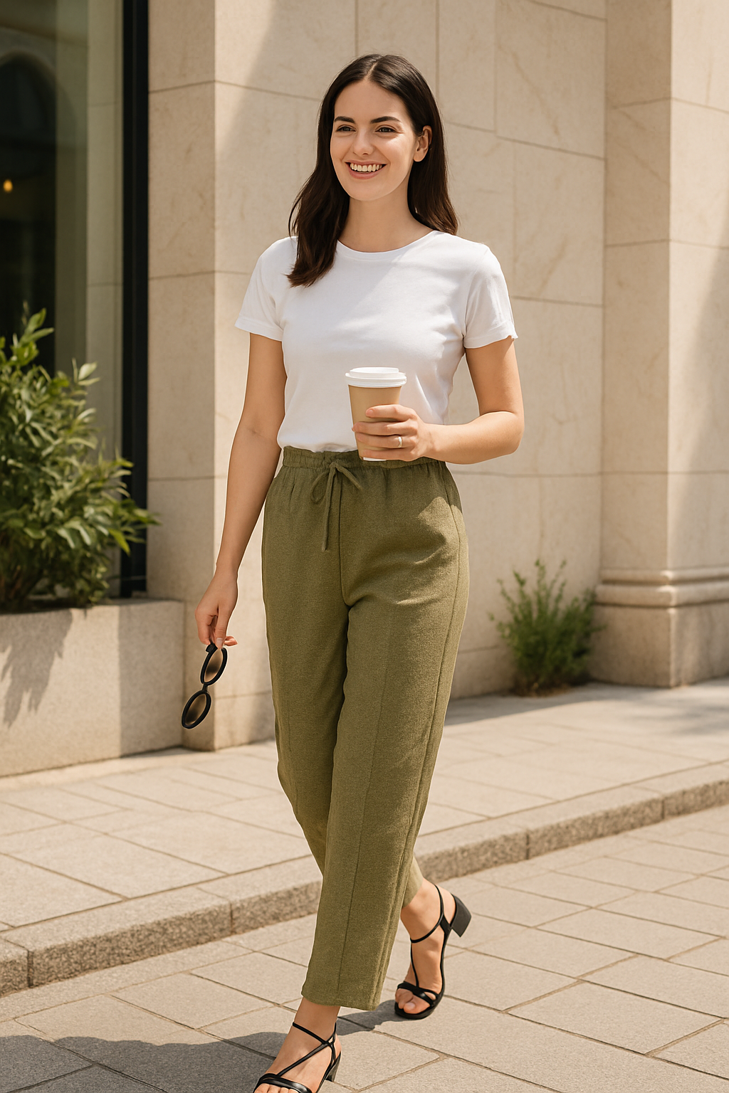 Muted Moss Wide-Leg Trousers - Olive Green