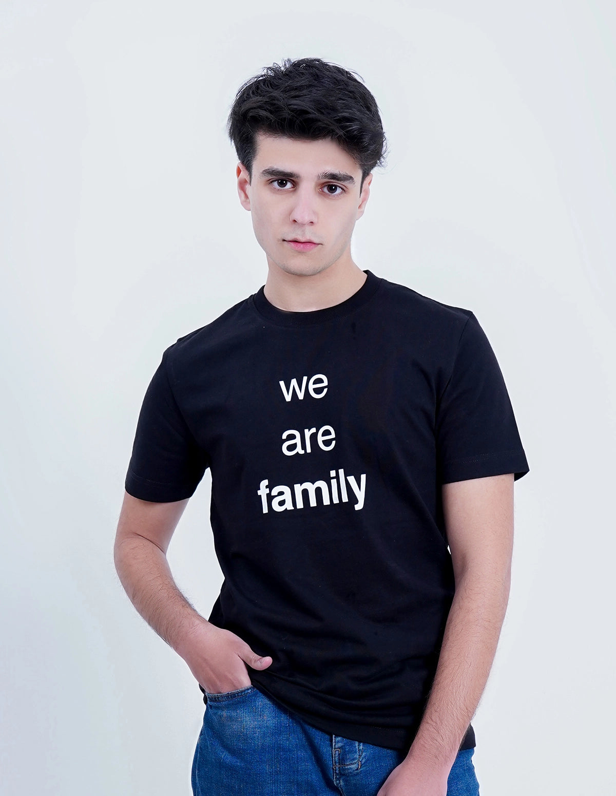 Best T-Shirt for Men – "We Are Family" Black Regular Fit Cotton T-Shirt