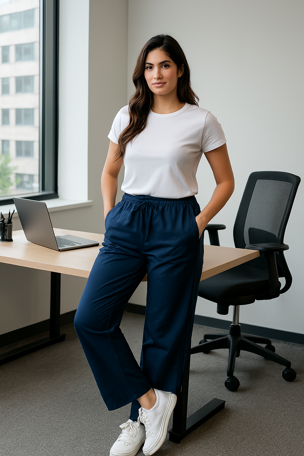 Royal Wave Wide-Leg Trousers - Dark Blue