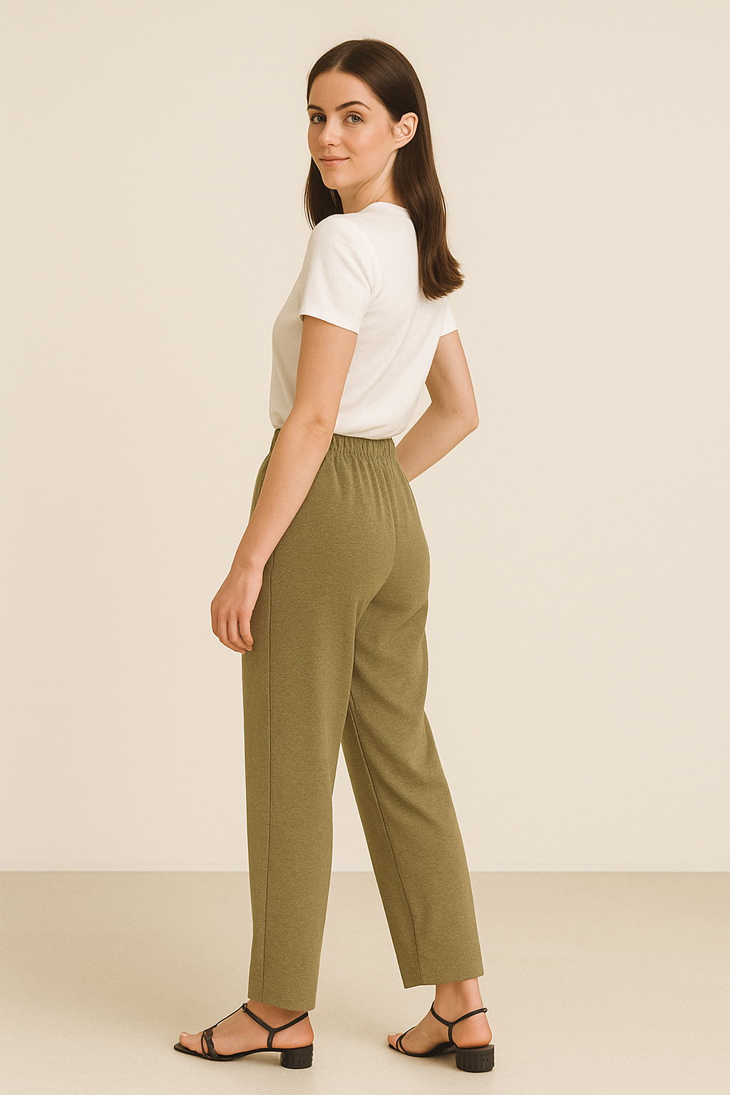 Muted Moss Wide-Leg Trousers - Olive Green