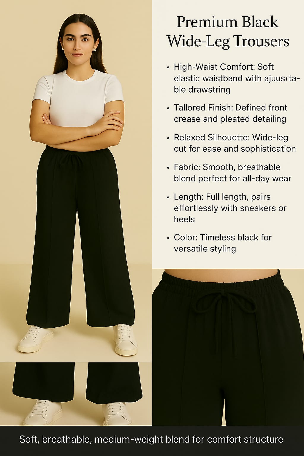 Shadow Luxe Wide-Leg Trousers - Black