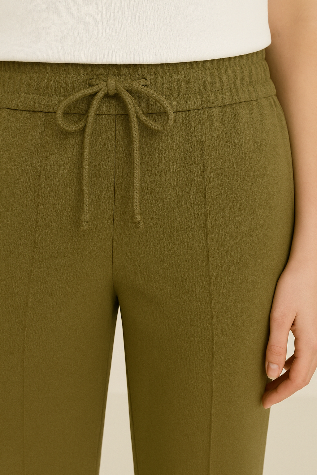Muted Moss Wide-Leg Trousers - Olive Green