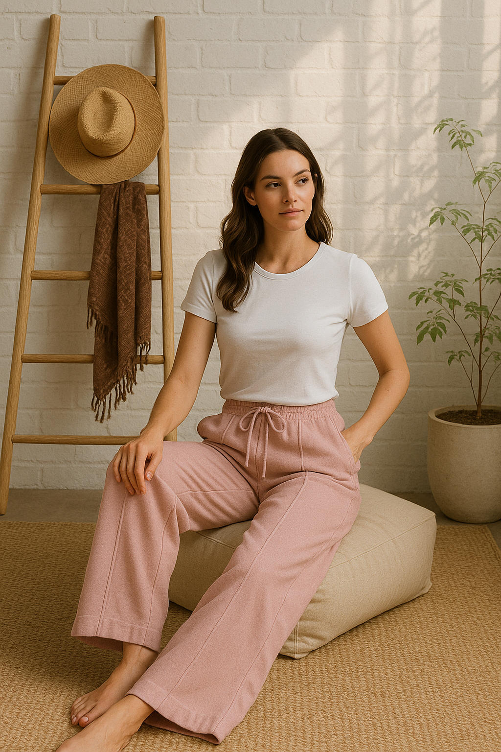 Blush Pink Straight-Leg Trouser