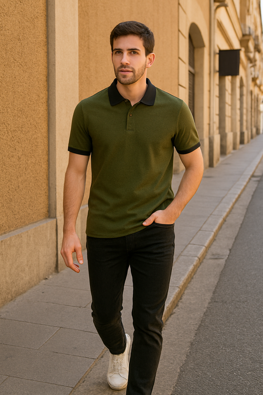 Men’s Olive Green Polo Shirt with Black Accents