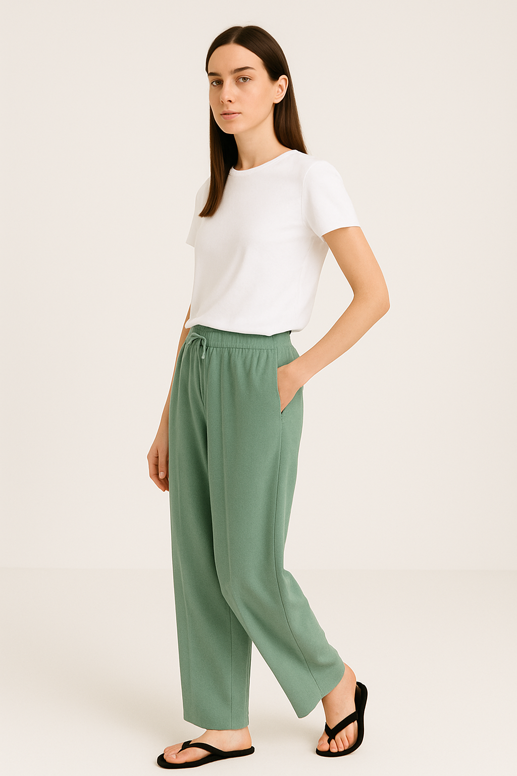 Olive Haze Wide Legs Trouser - Olive Green