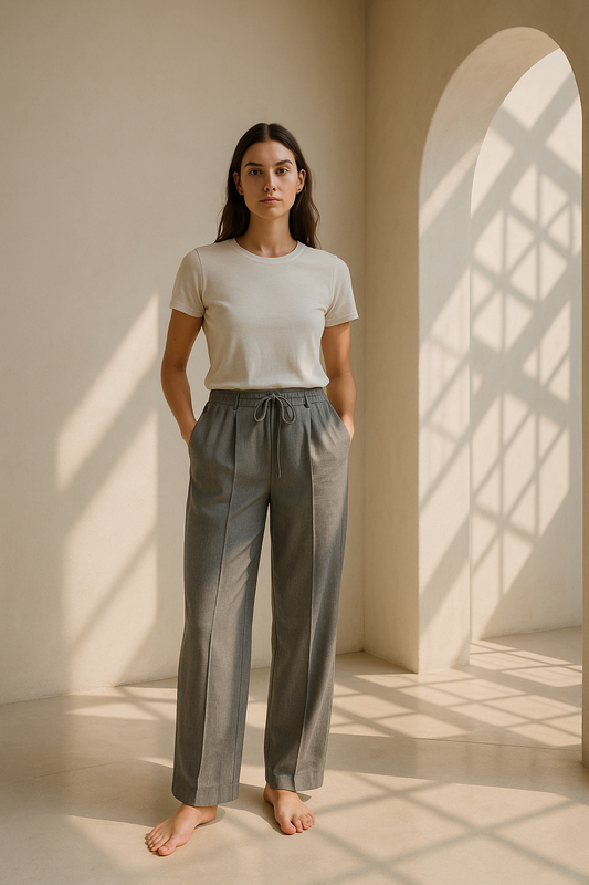 Slate Drift Drawstring Trousers- Light Grey