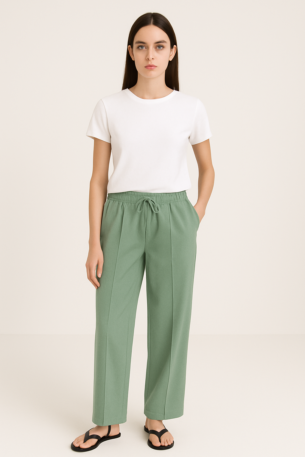 Olive Haze Wide Legs Trouser - Olive Green