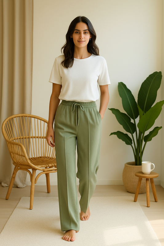 Olive Haze Wide Legs Trouser - Olive Green