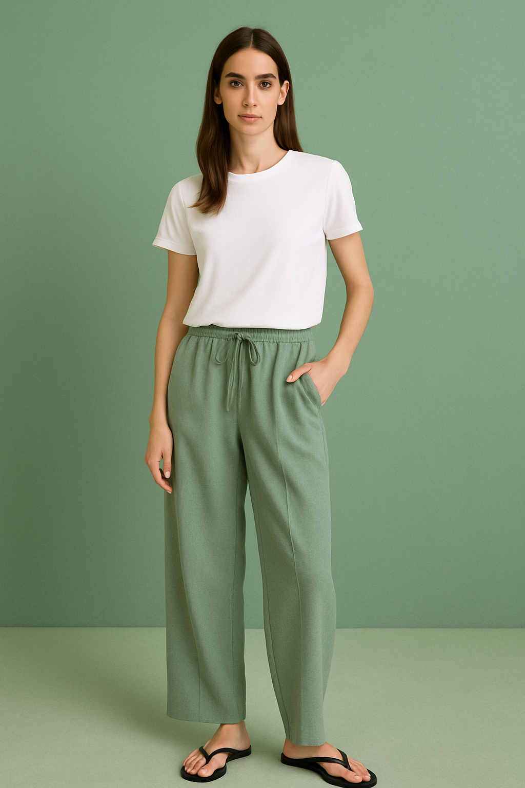 Olive Haze Wide Legs Trouser - Olive Green