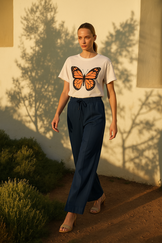 Royal Wave Wide-Leg Trousers - Dark Blue