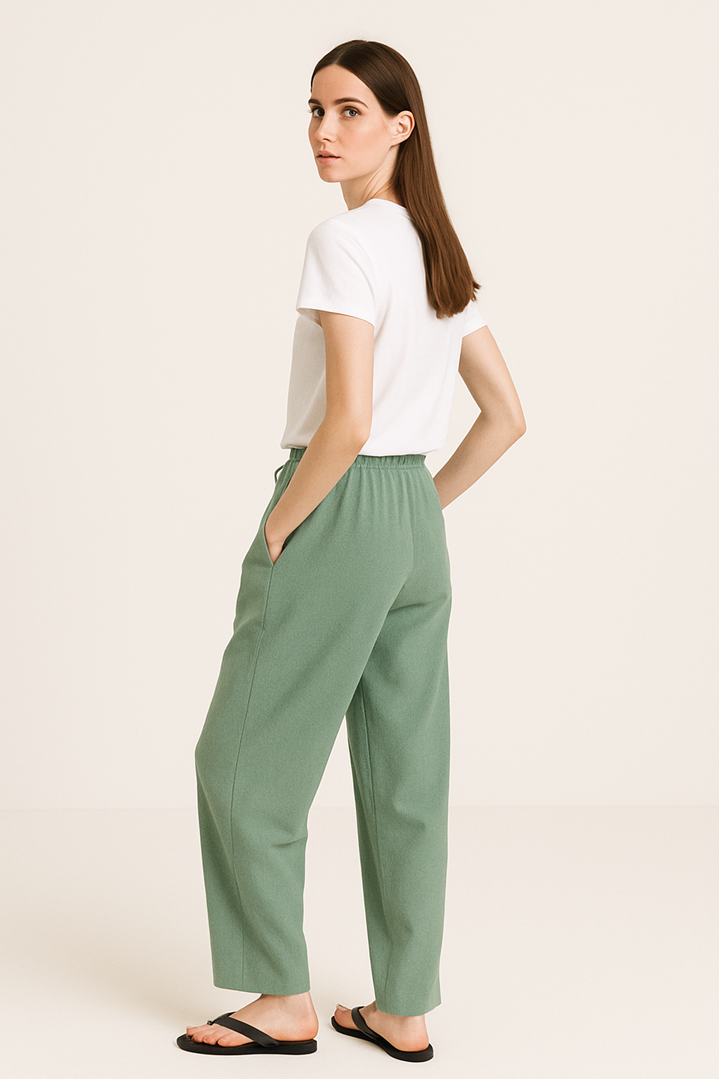 Olive Haze Wide Legs Trouser - Olive Green