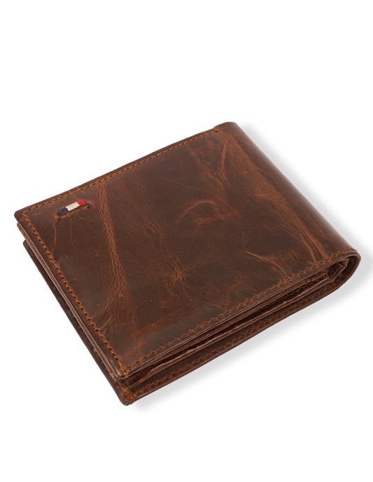 Cow Leather Wallet Brown – Trifold with  Zipper Pocket