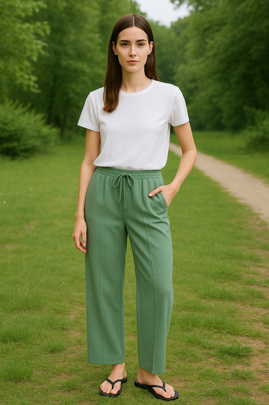 Olive Haze Wide Legs Trouser - Olive Green