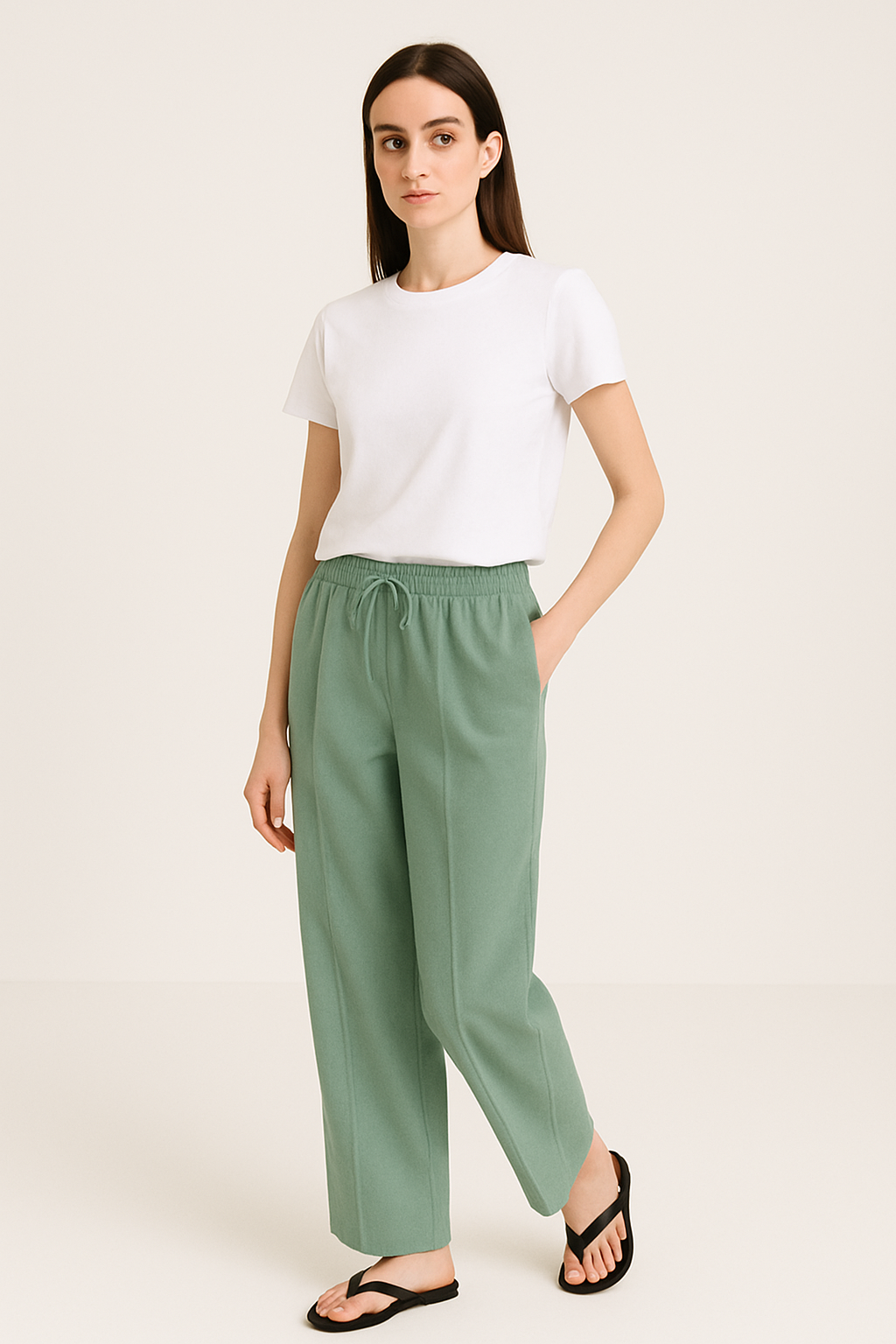 Olive Haze Wide Legs Trouser - Olive Green