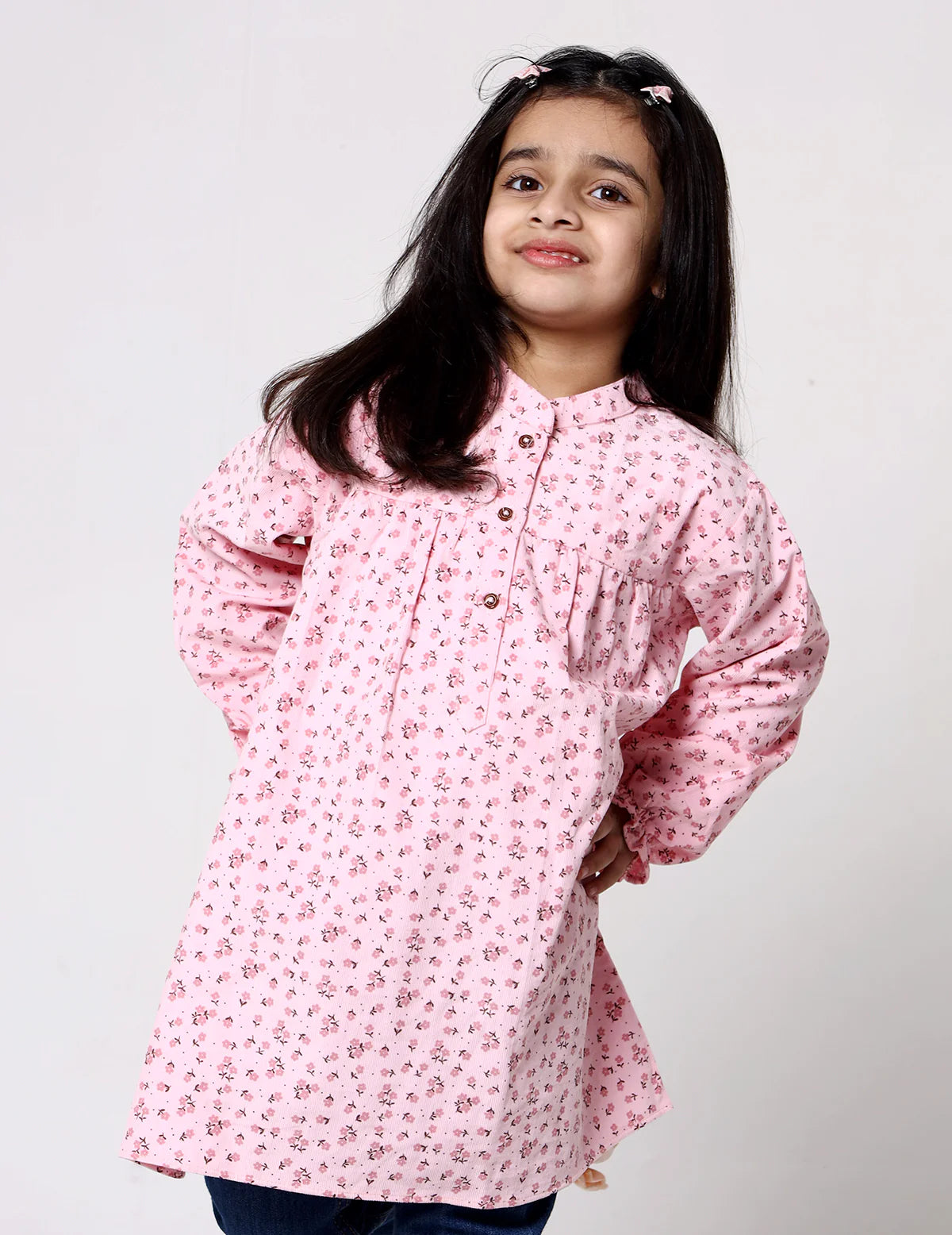 Girls Floral Corduroy Dress - Pink
