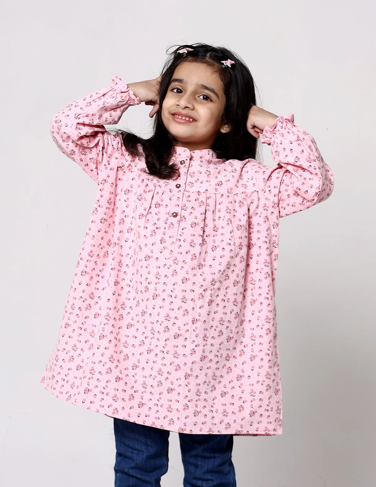 Girls Floral Corduroy Dress - Pink