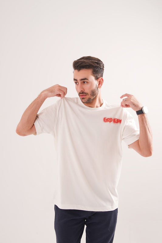 Men’s Down-Shoulder Cotton T-Shirt – Off-White