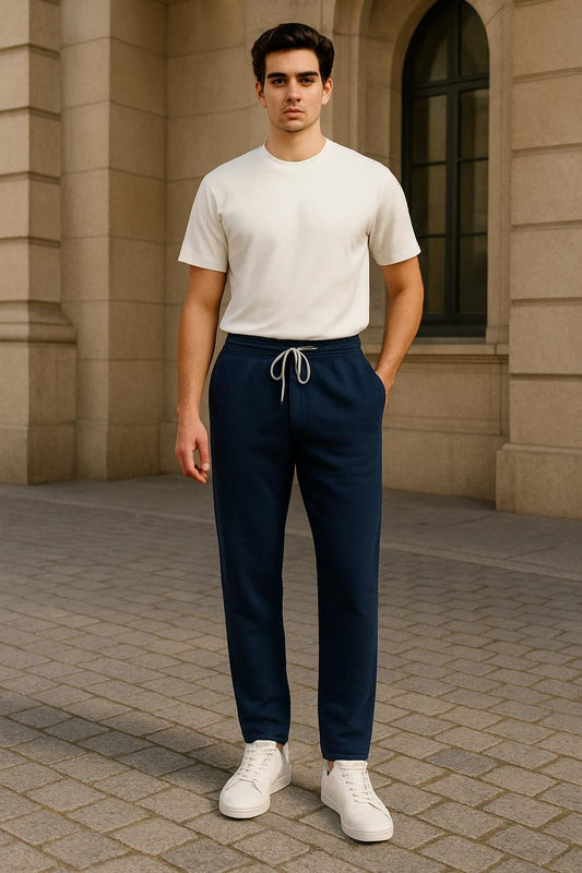 Men's Loose Fit Cotton Trousers - Blue