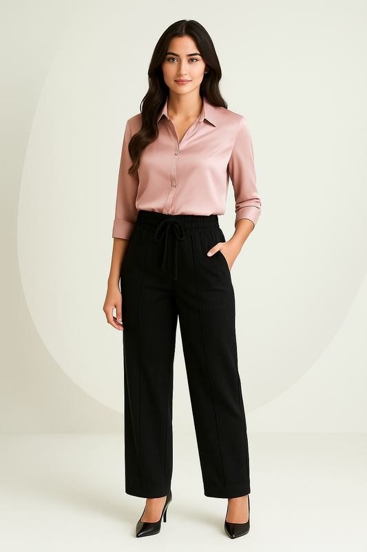 Shadow Luxe Wide-Leg Trousers - Black